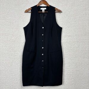 Vintage Valerie‎ Stevens Petites Dress Womens 14 Black Pure Wool Button Front